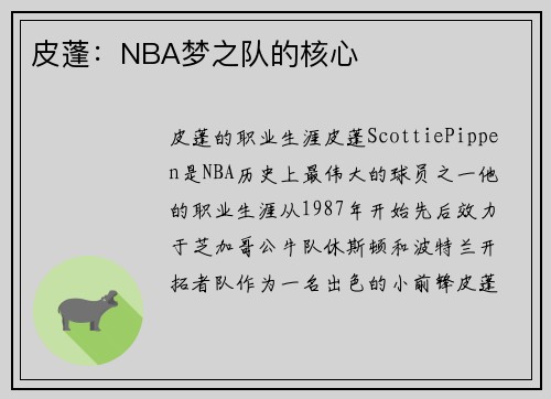 皮蓬:NBA梦之队的核心